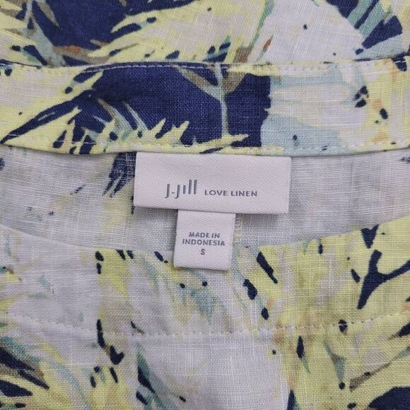 J. Jill Love Linen Leaf Print Sleeveless Midi Dress Sz S Blue‎ Green Pull Over - Picture 6 of 12